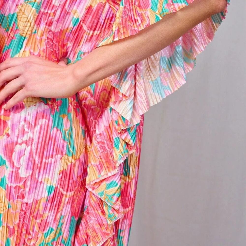 Fantastic Fawn Pink and Green Floral Oversized Tunic Shirt or Dress Size Small - Picture 2 of 3
